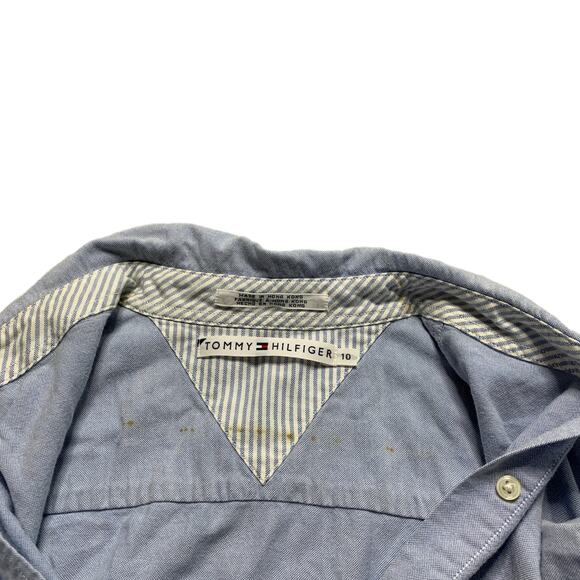 Tommy Hilfiger Blue Poplin Button Down Shirt 10 Large - Picture 3 of 5